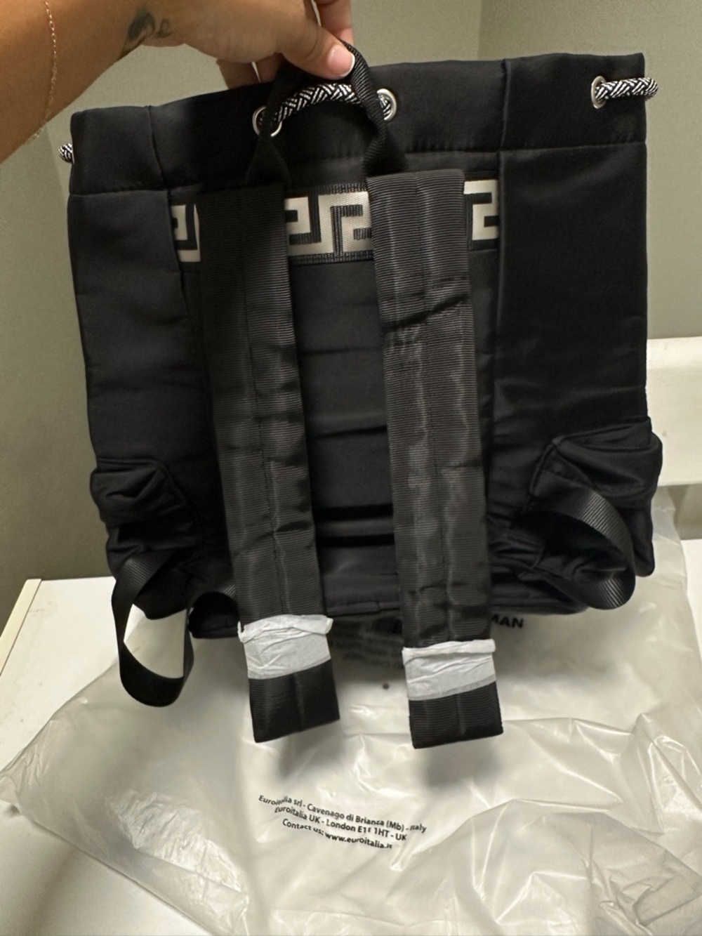 Versace Black Drawstring Backpack with Front Zip Pocket - Picture 2 of 3